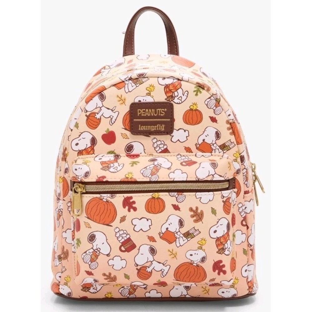 Loungefly Peanuts Snoopy Fall Pumpkins Hot Cocoa Sweater Weather Mini Backpack